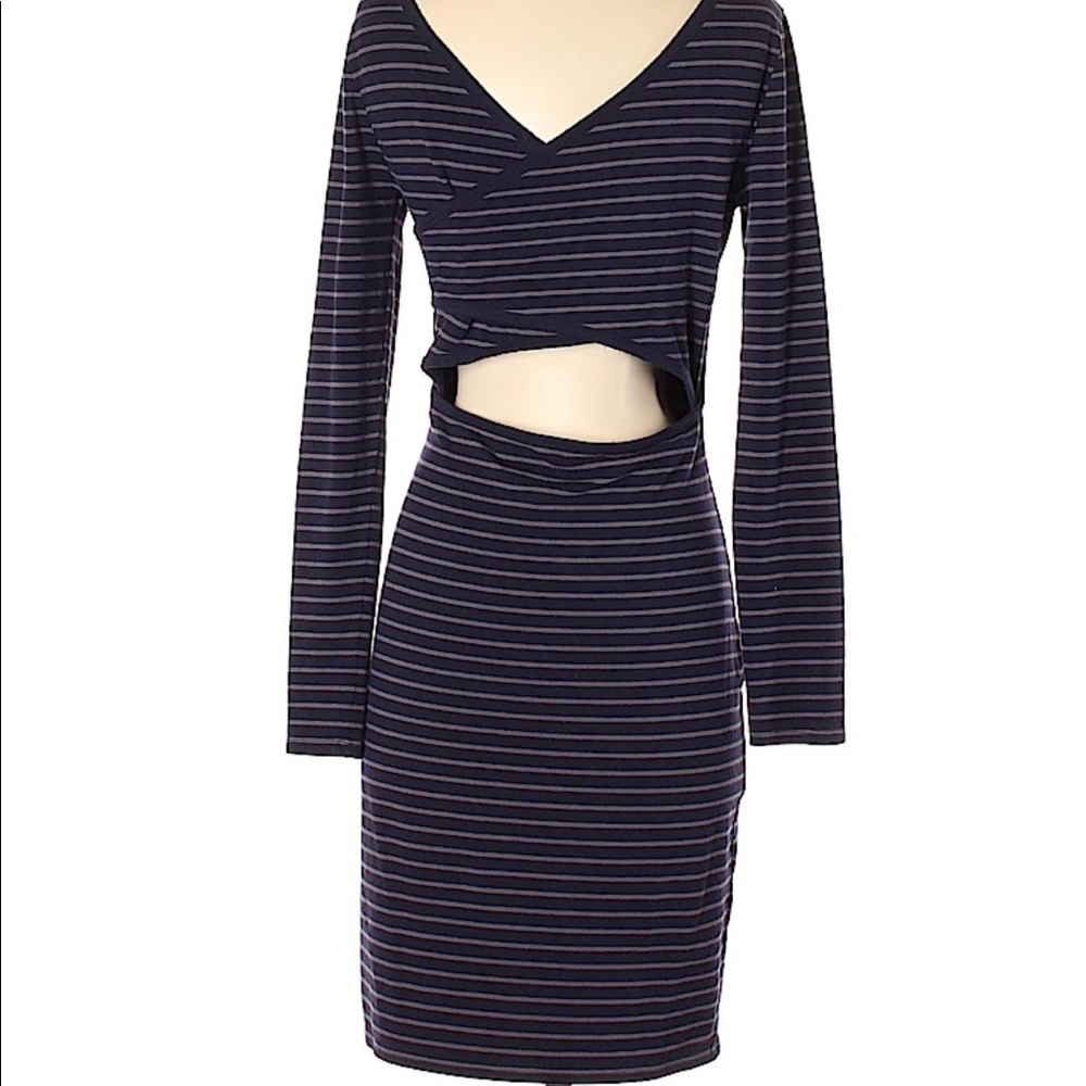 Black swan striped back cutout dress
